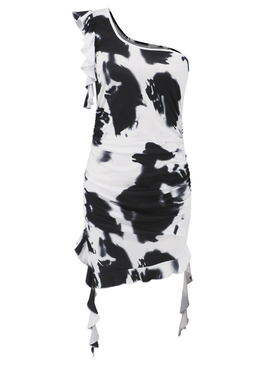 Fashion Tie-Dye Single Shoulder Mini Dress