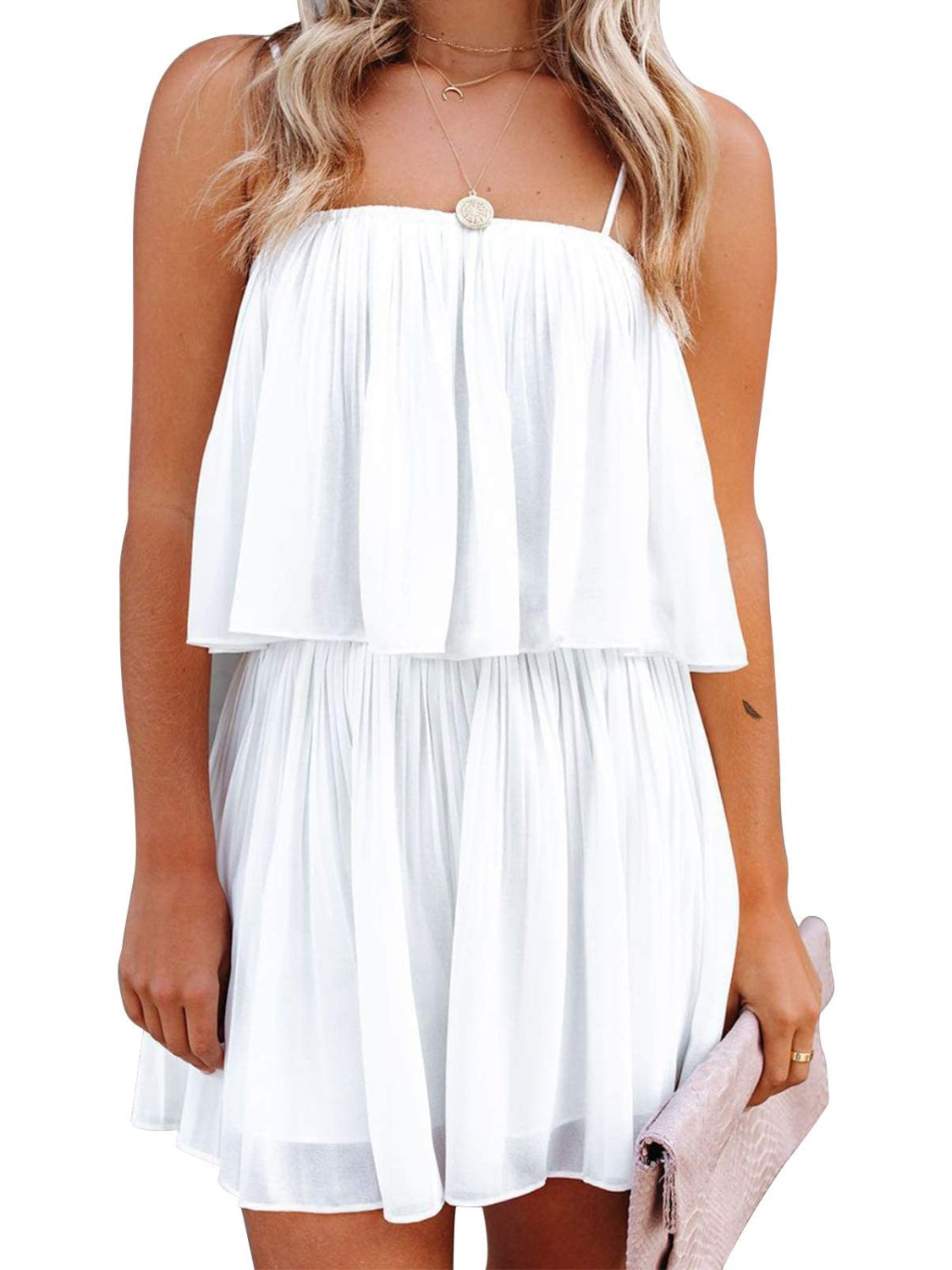 Ruched Spaghetti Strap Romper - xclsvafashion.com