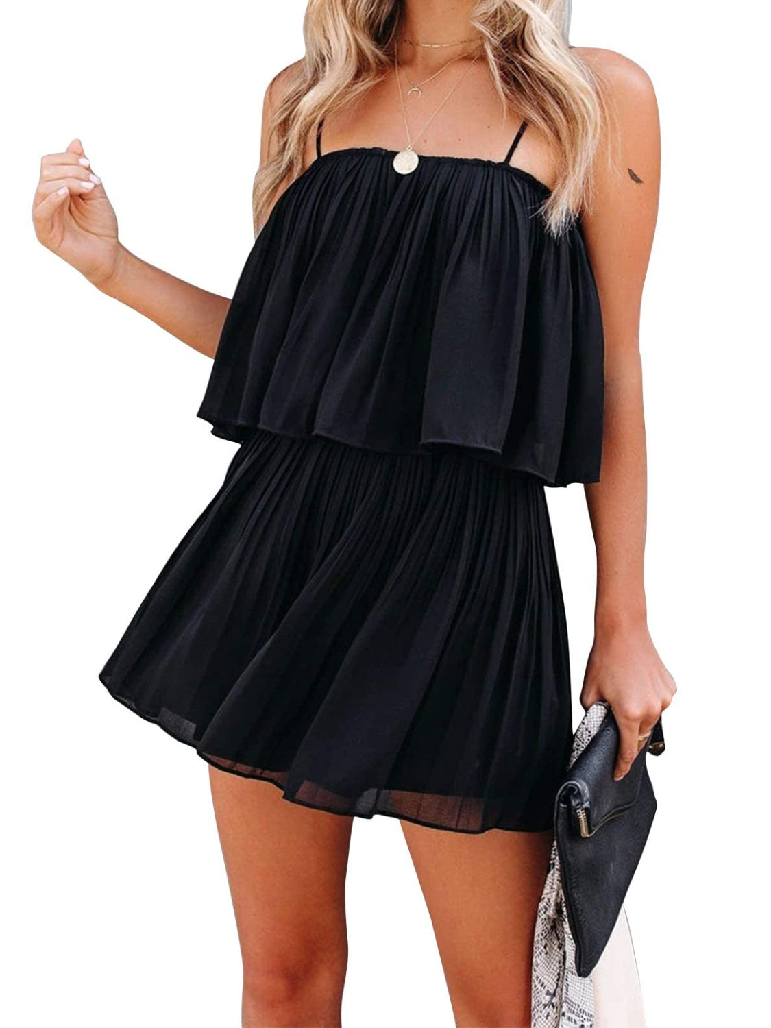 Ruched Spaghetti Strap Romper - xclsvafashion.com