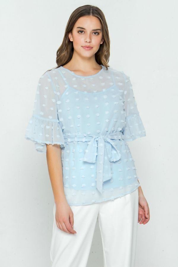 Fashionista Light Blue Pom-Pom Top