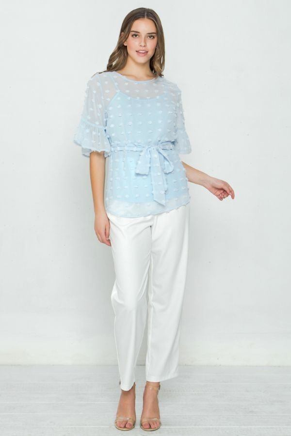 Fashionista Light Blue Pom-Pom Top