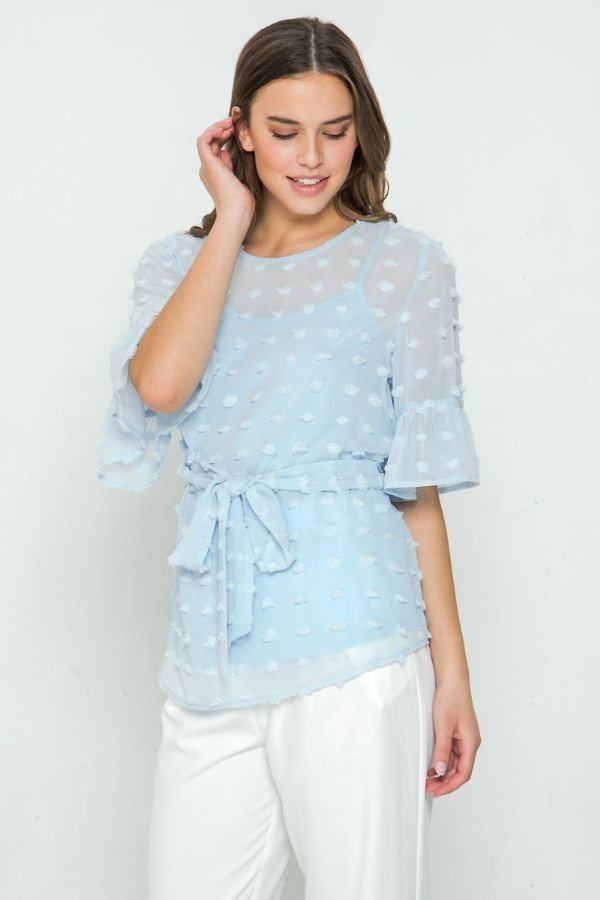 Fashionista Light Blue Pom-Pom Top