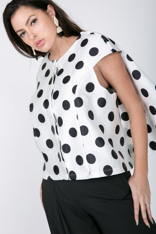 Polka Dot Ruffle Detail  Print Top