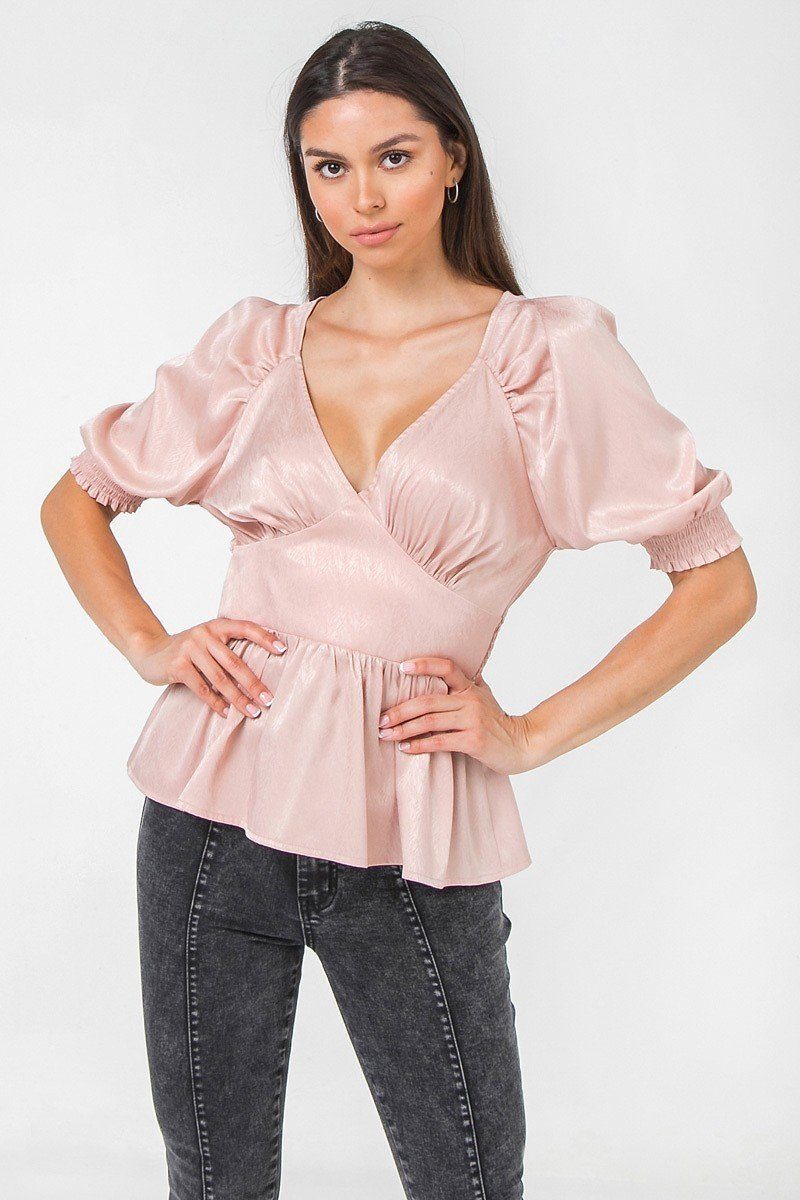 Fashionista Blush Solid Sateen Top