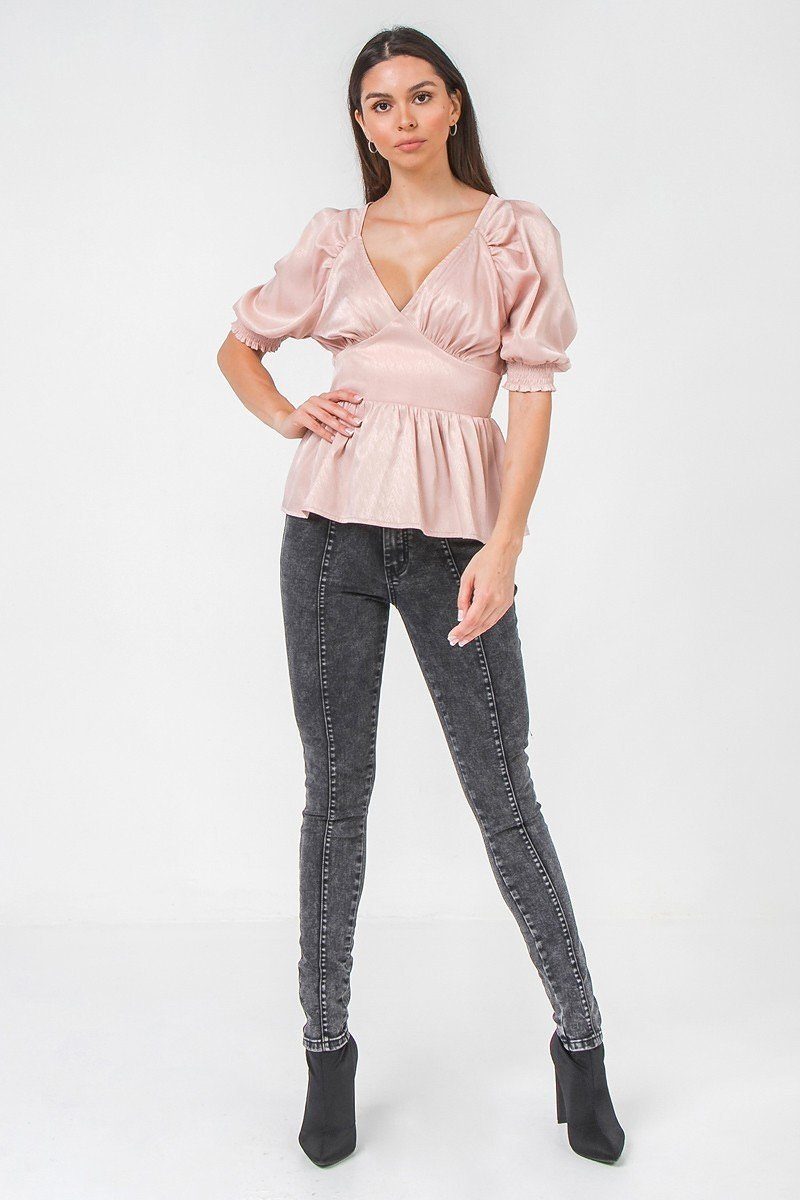 Fashionista Blush Solid Sateen Top