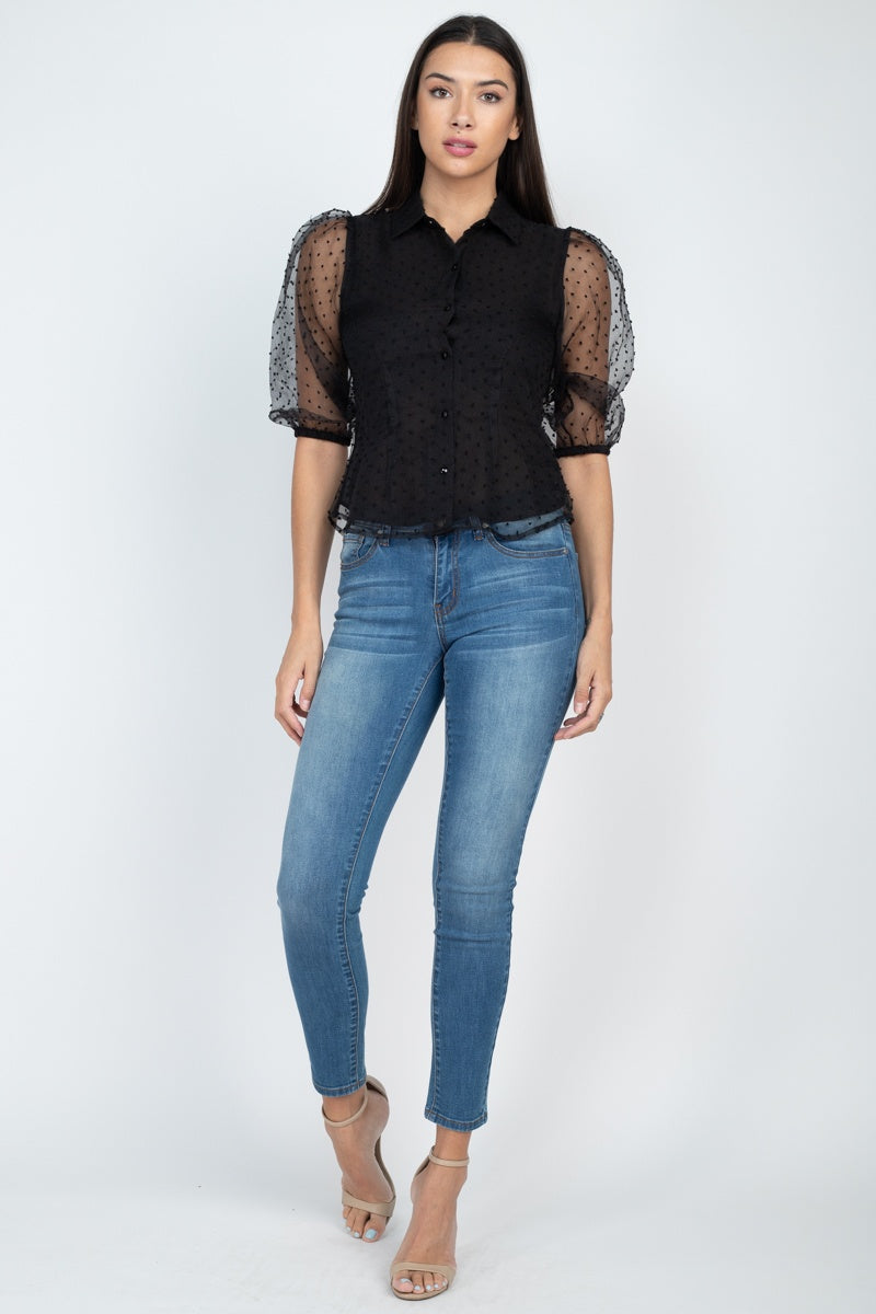 Fashionista Contrast Dot Print Top