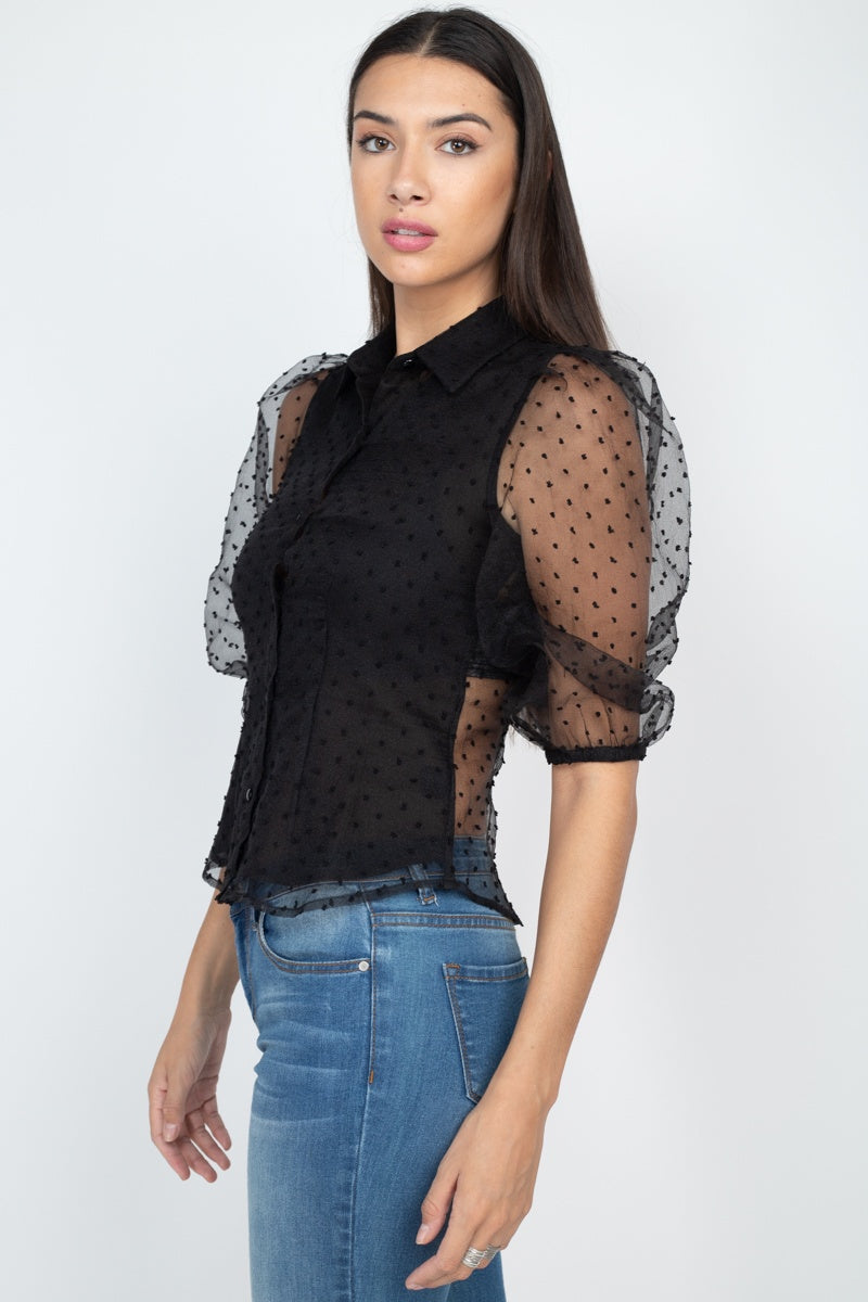 Fashionista Contrast Dot Print Top