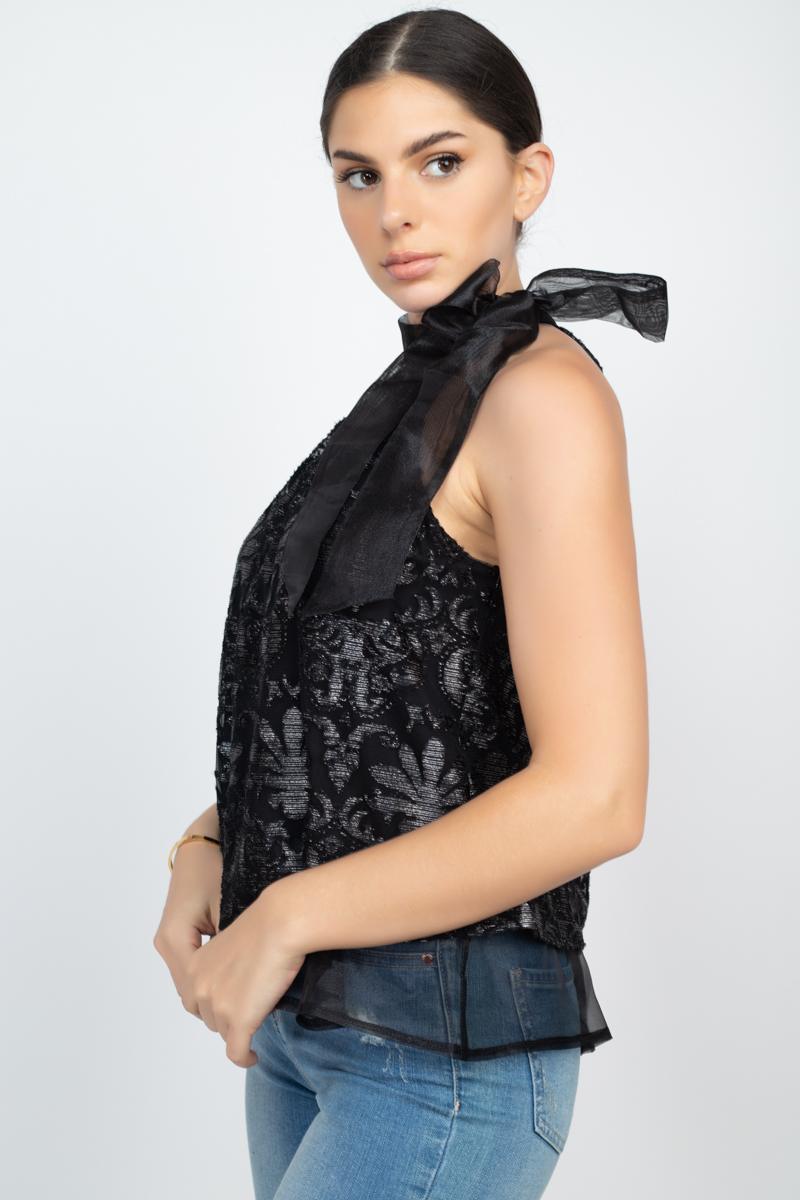 Sleeveless Neck Tie Keyhole Top - xclsvafashion.com