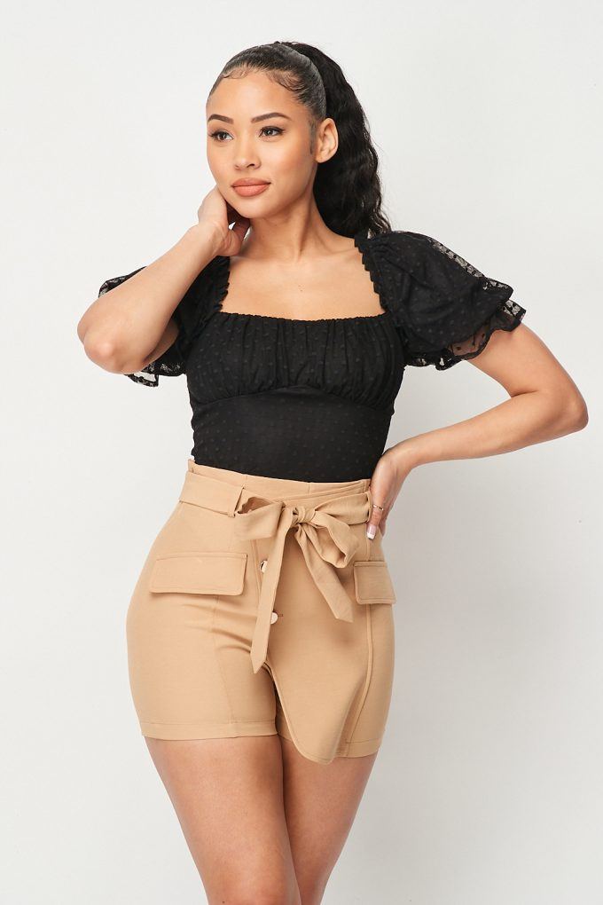 Luxe Polkadot Stretch Mesh Puff Sleeve Bodysuit - xclsvafashion.com