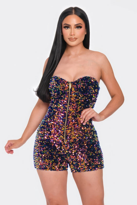 Fashionista Navy Gold Sequin Tube Romper