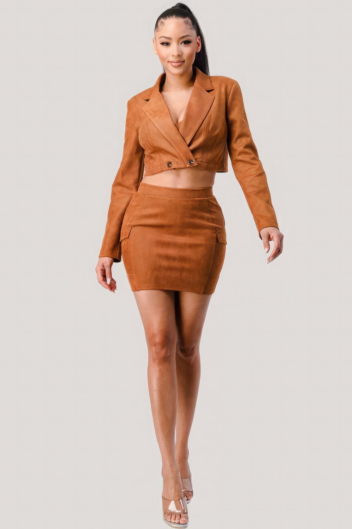 Bralette Cropped Blazer Jacket & Mini Skirt 3pcs Sets