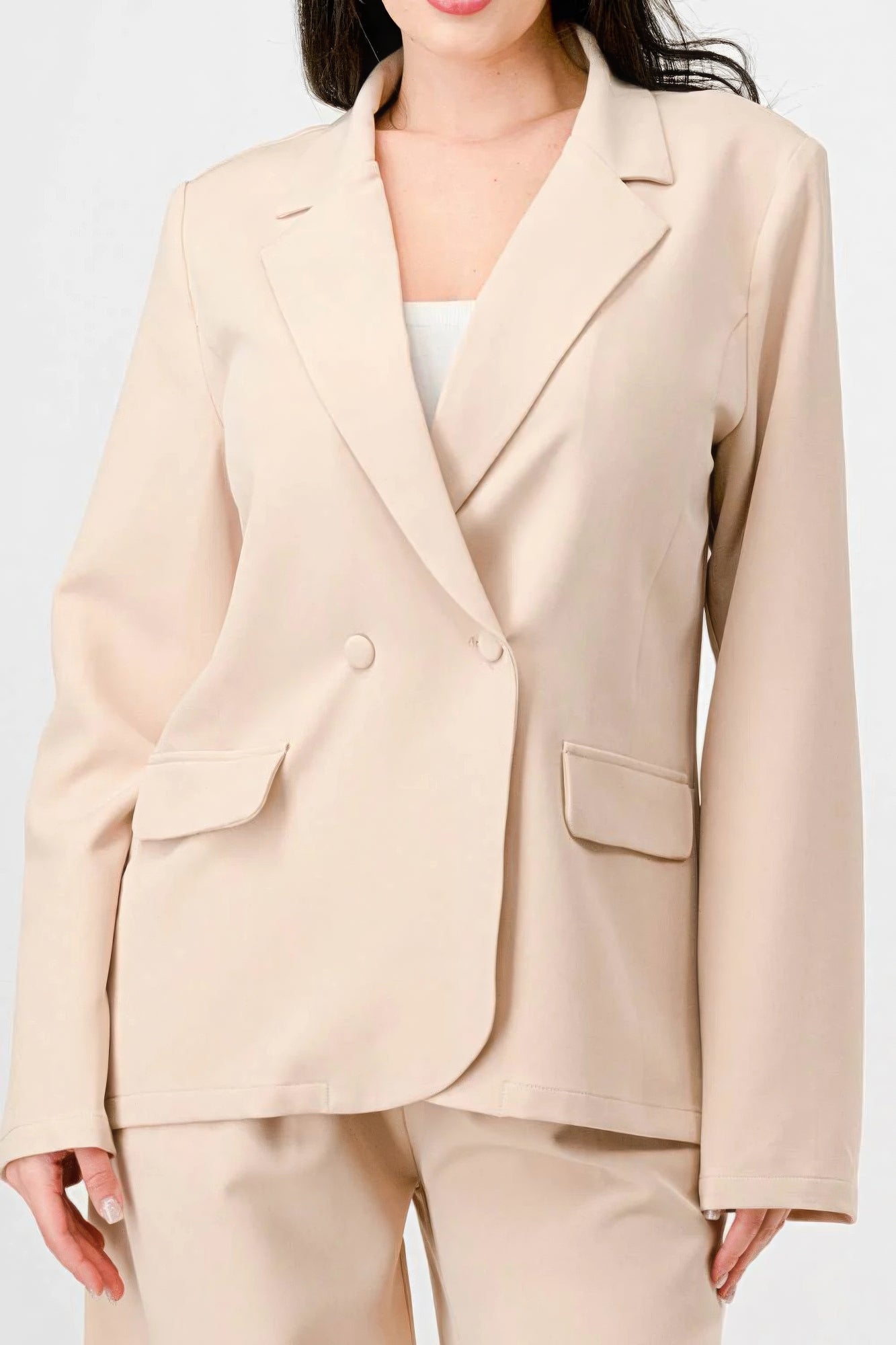 Luxe Taupe Stretch Woven Blazer And Wide Legs Pants Set