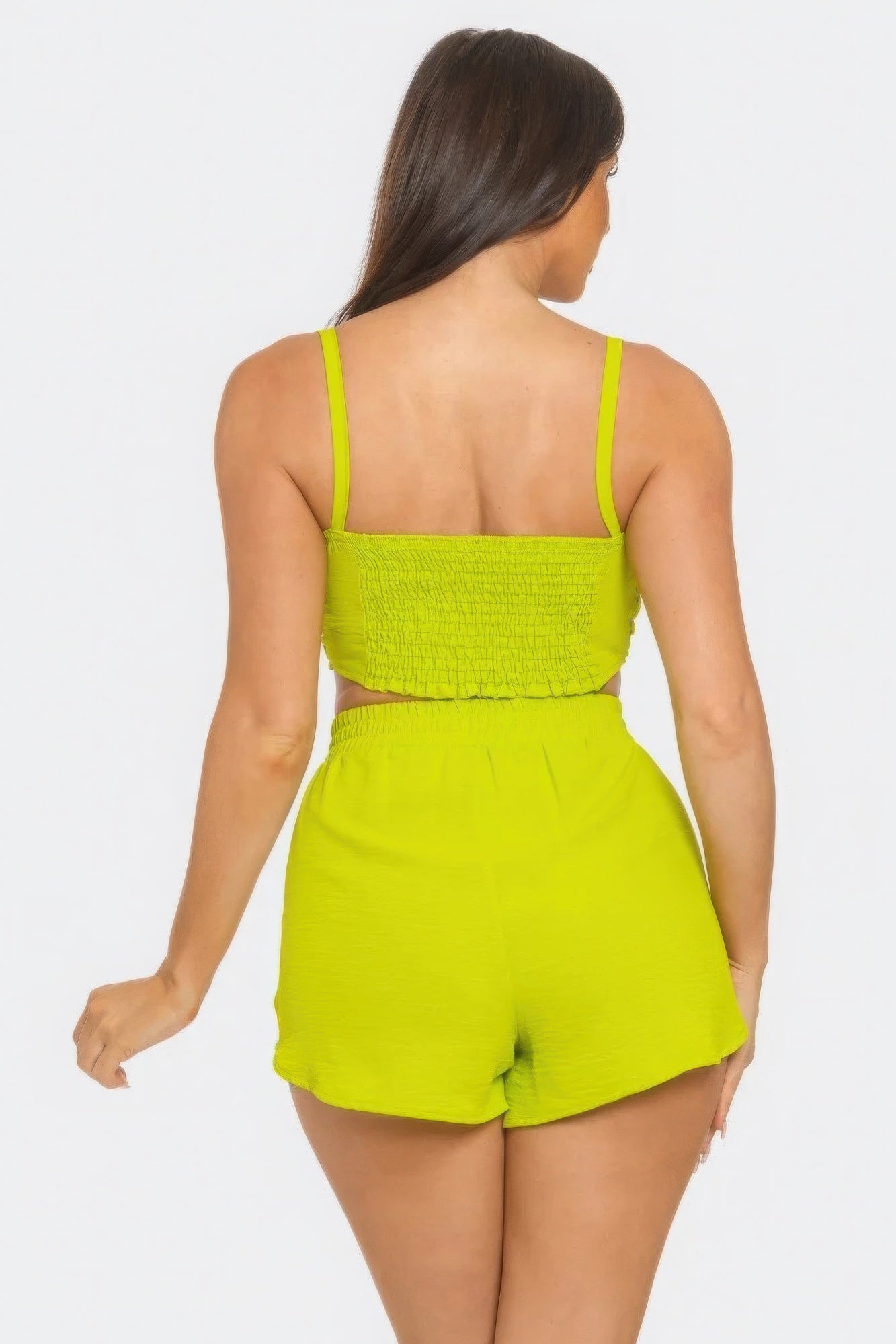 Green Front Bow Twisted Top And Shorts Set