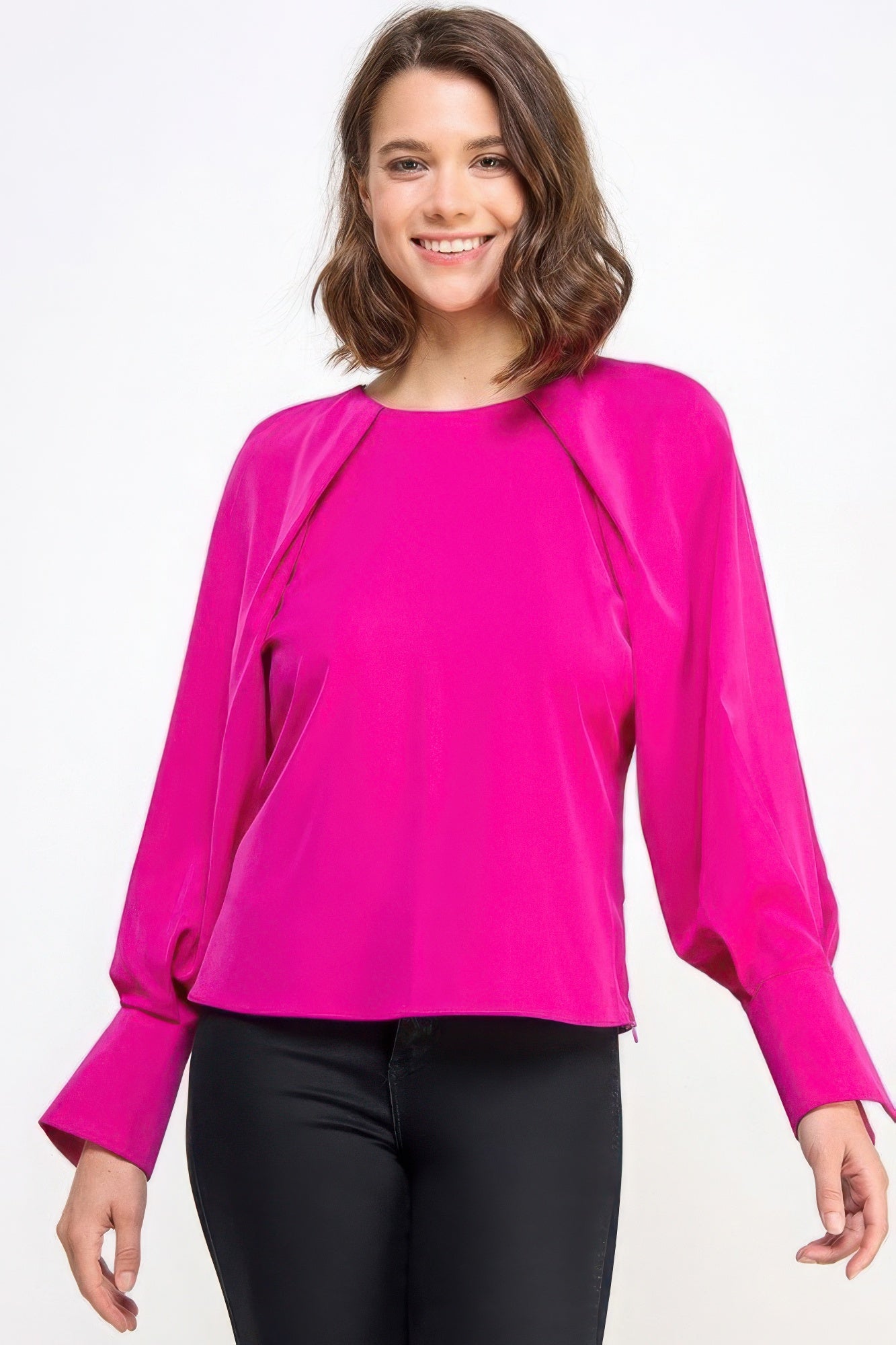 Fashion Long Sleeve Top With Back Neck Tie