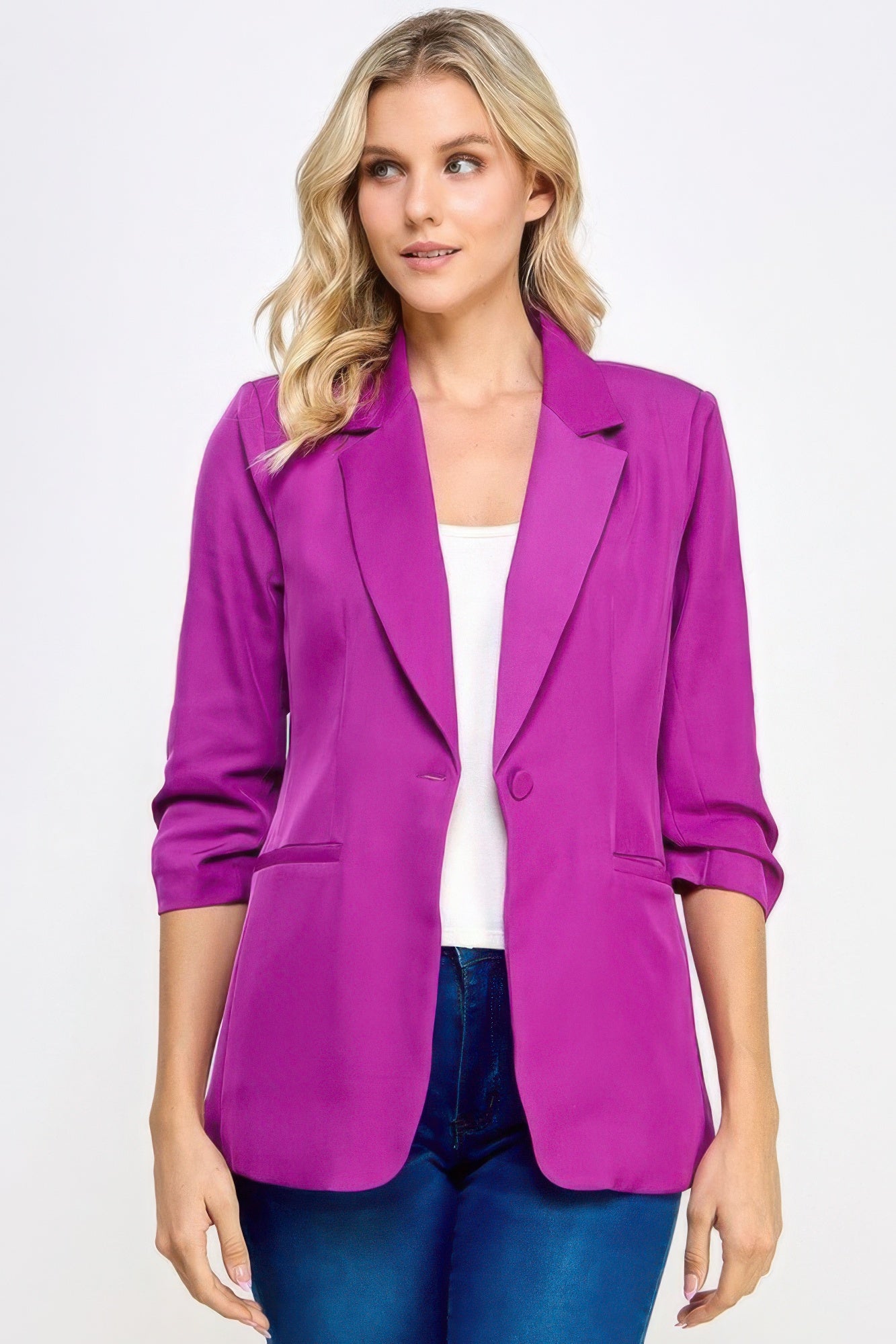 Fashionista Buttoned 3/4 Sleeve Blazer