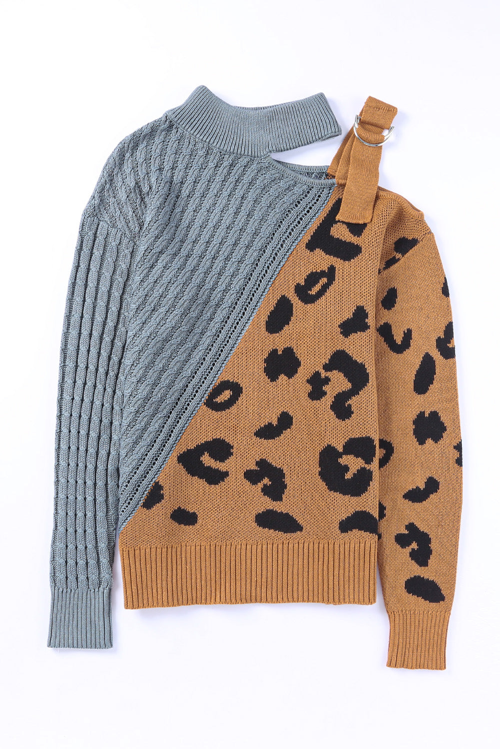 Suéter de cuello alto con bloque de leopardo