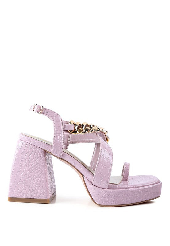 FRECKLIN METAL CHAIN STRAP CROC BLOCK SANDAL - xclsvafashion.com