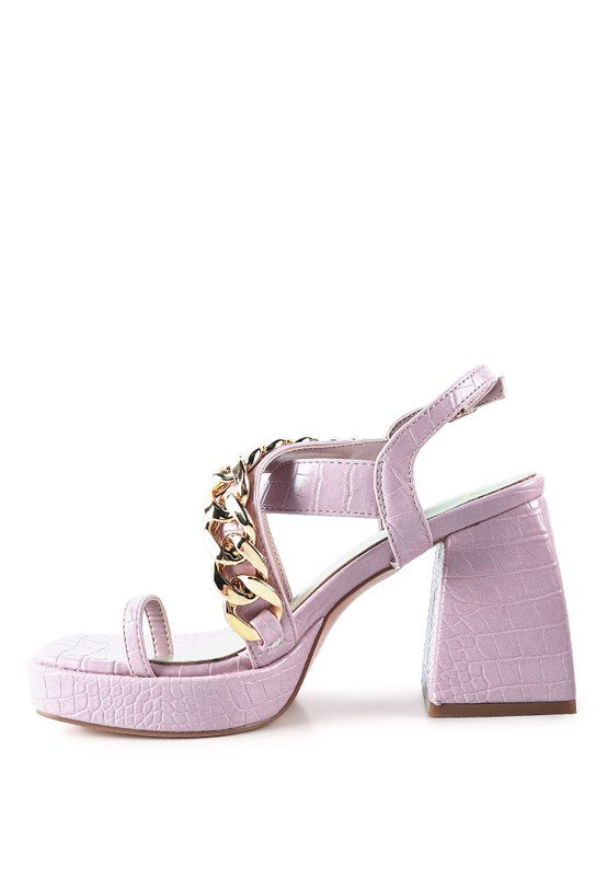 FRECKLIN METAL CHAIN STRAP CROC BLOCK SANDAL - xclsvafashion.com