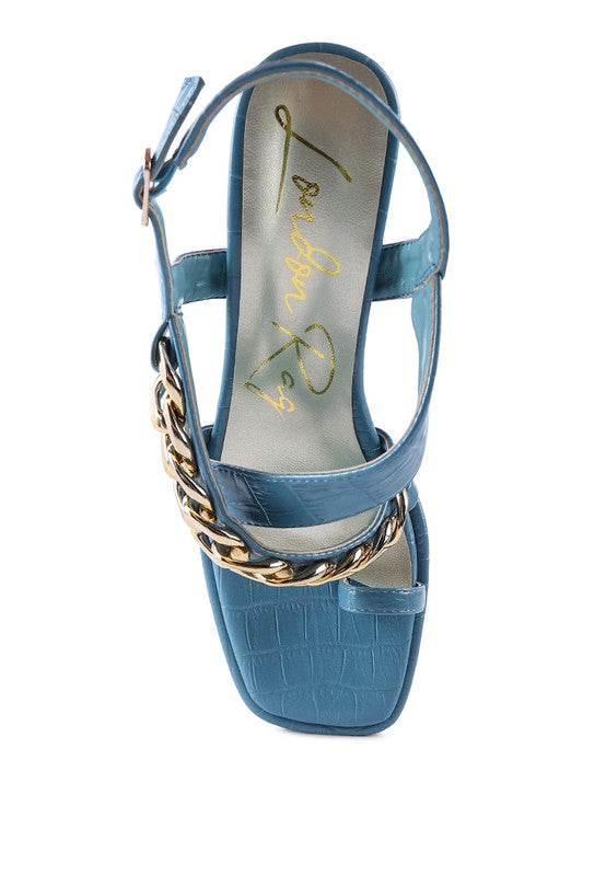 FRECKLIN METAL CHAIN STRAP CROC BLOCK SANDAL - xclsvafashion.com