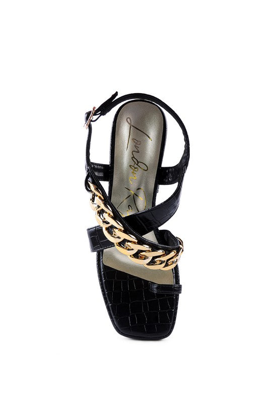 FRECKLIN METAL CHAIN STRAP CROC BLOCK SANDAL - xclsvafashion.com