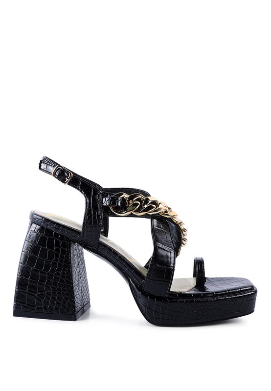 FRECKLIN METAL CHAIN STRAP CROC BLOCK SANDAL - xclsvafashion.com