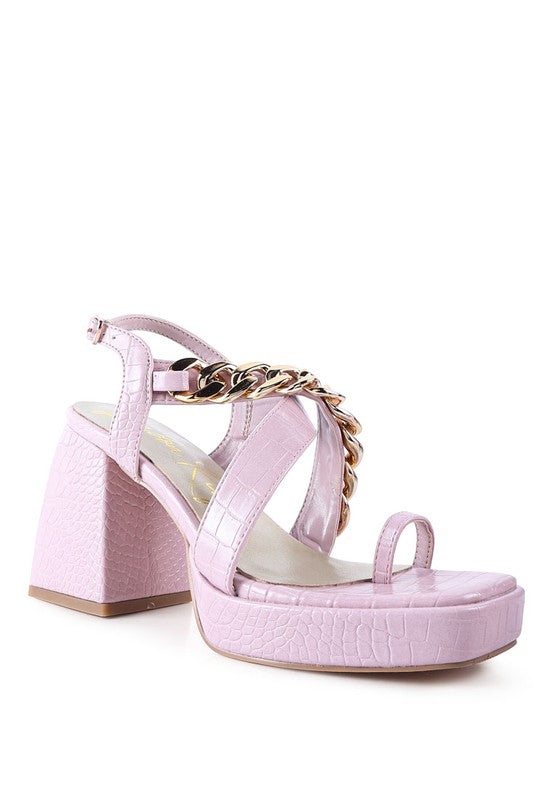 FRECKLIN METAL CHAIN STRAP CROC BLOCK SANDAL - xclsvafashion.com