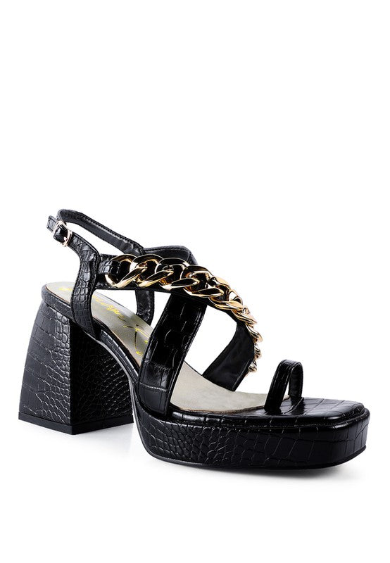 FRECKLIN METAL CHAIN STRAP CROC BLOCK SANDAL - xclsvafashion.com