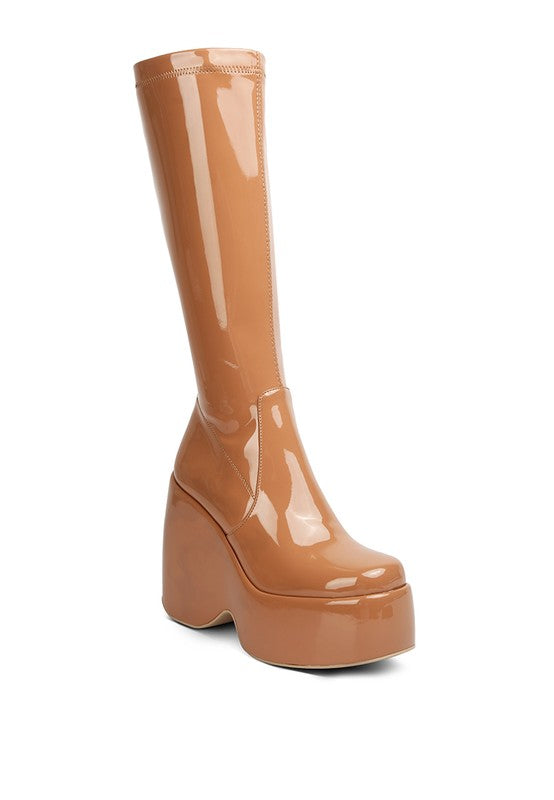 Fashionista Patent High Platfrom Calf Boots