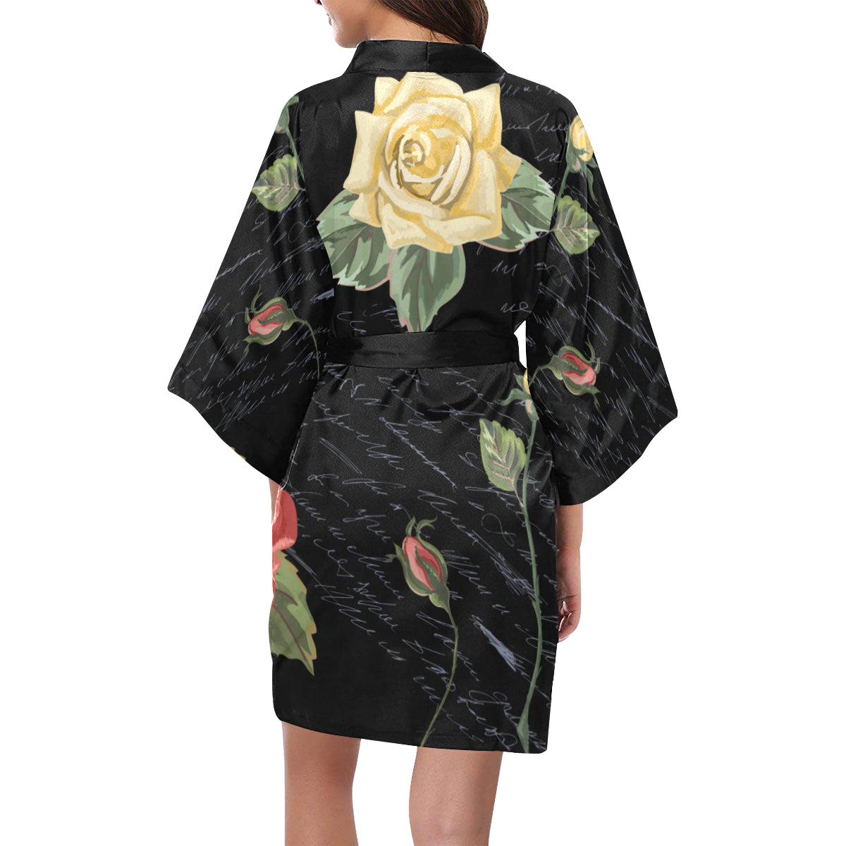 VG Floral Black Short Kimono Robe XCLSVAFASHION