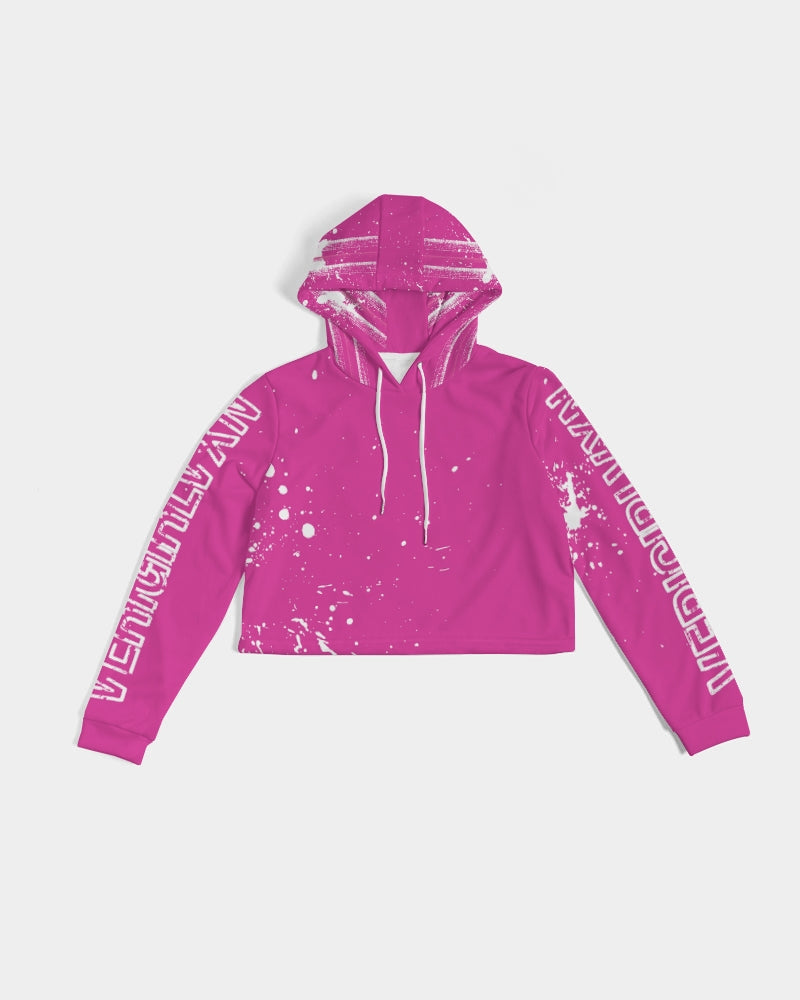 VGVXN Splashes Pink and White Cropped Hoodie