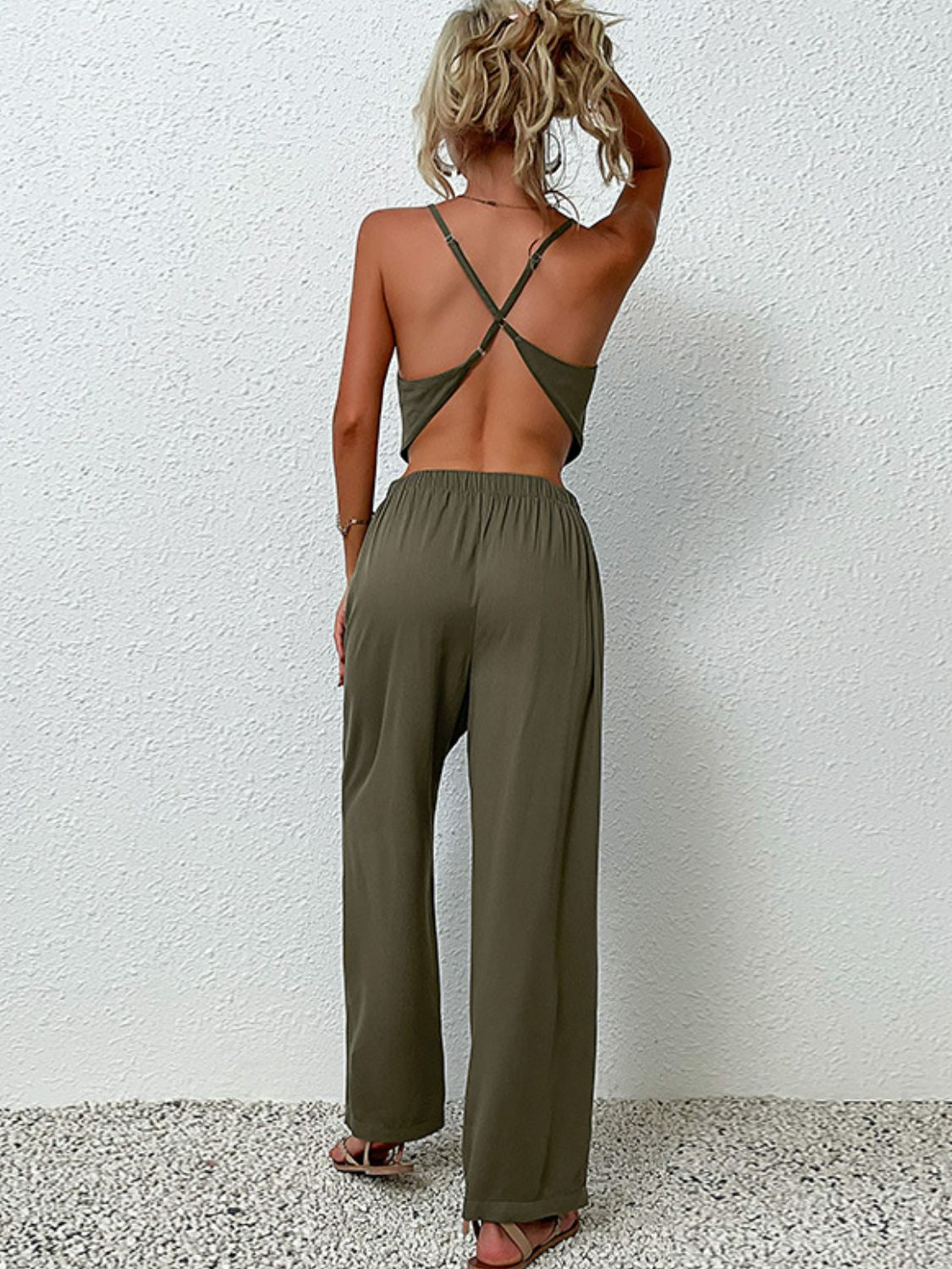 Crisscross Back Cropped Top and Pants Set XCLSVAFASHION