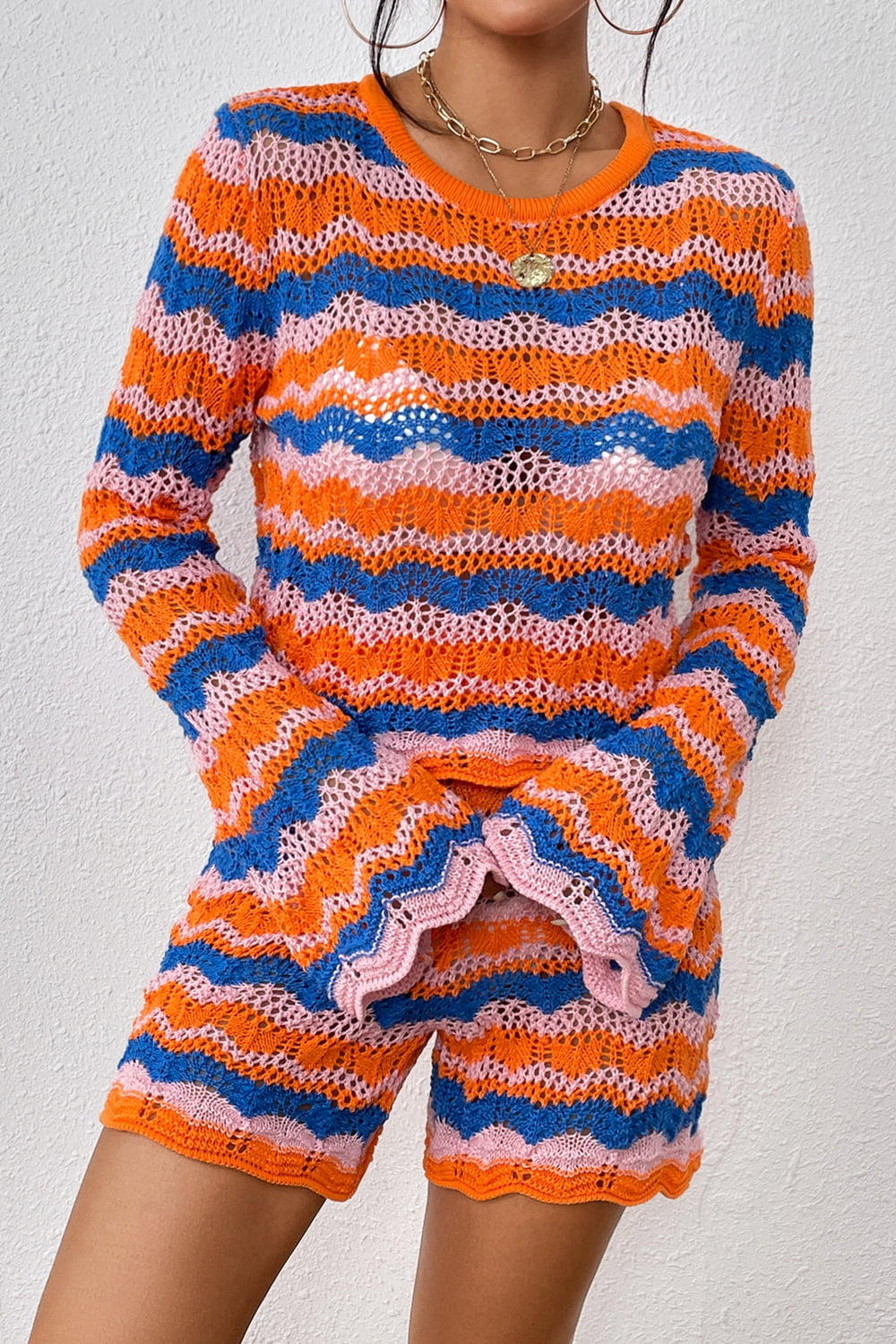 Fashionista Striped Sweater and Knit Shorts Set