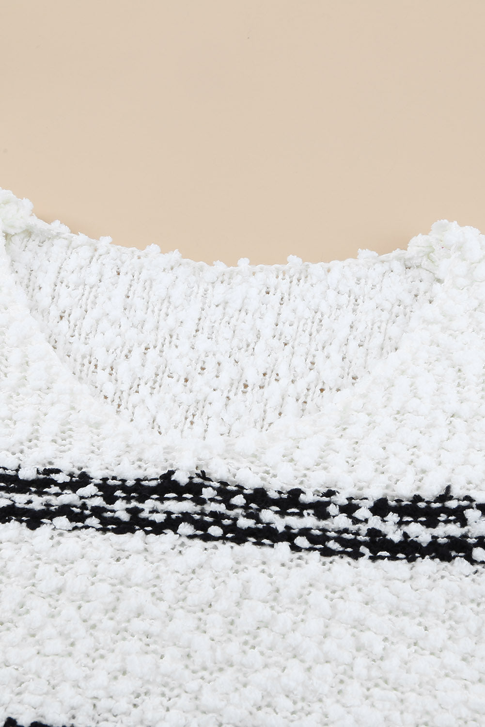 Striped V-Neck Popcorn Knit Sweater XCLSVAFASHION
