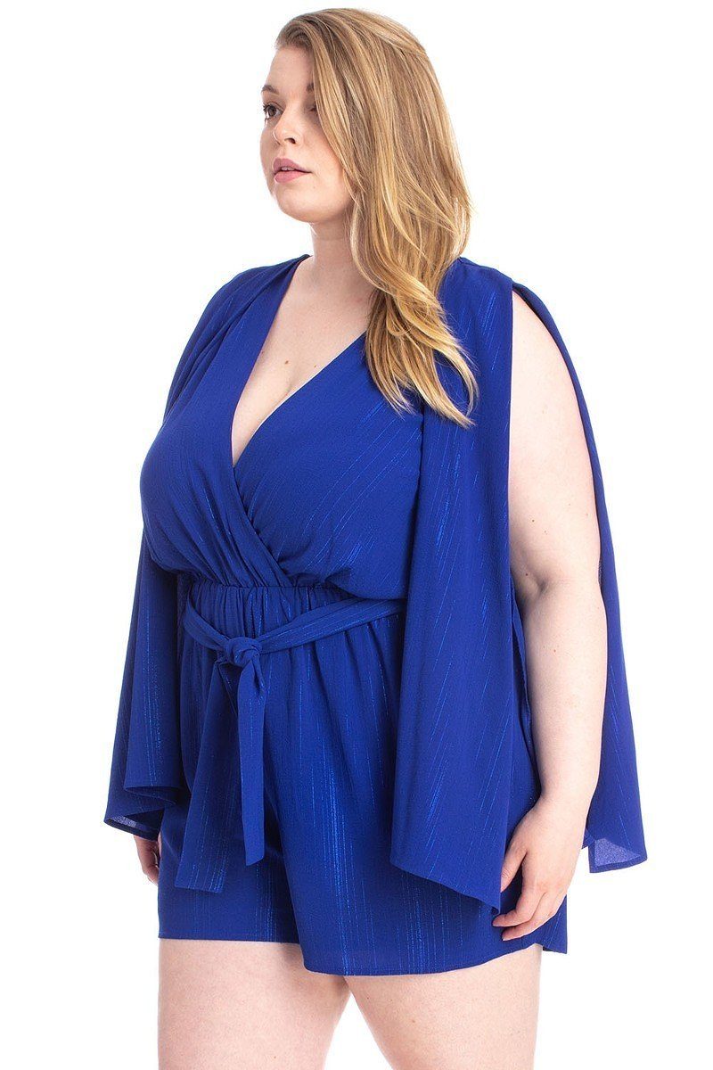 Fashionista Shimmer Blue Draped Sleeve Romper