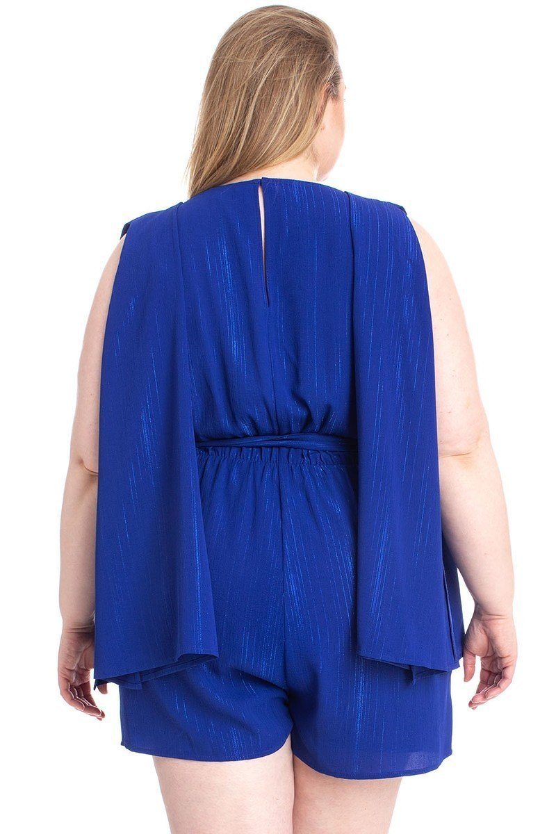 Fashionista Shimmer Blue Draped Sleeve Romper