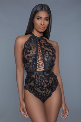 1 Pc Fashionista Halter Black Lace Bodysuit