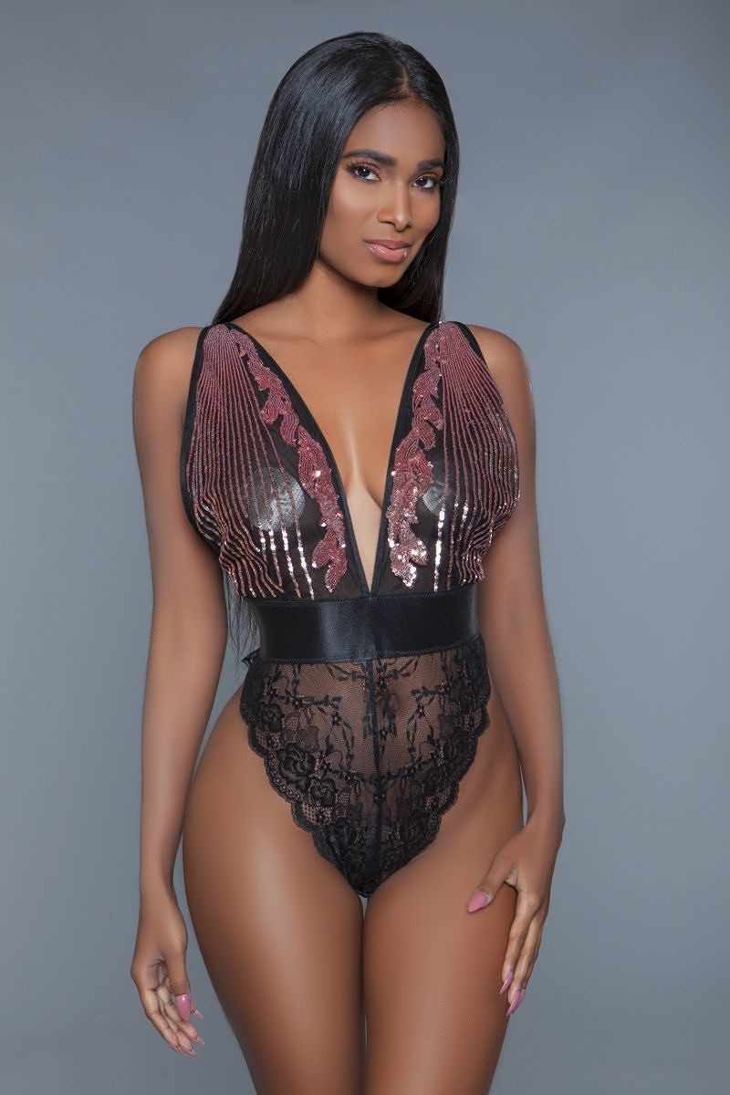 1 Pc. Cut-out Lace With Raspberry-Pink Bodysuit