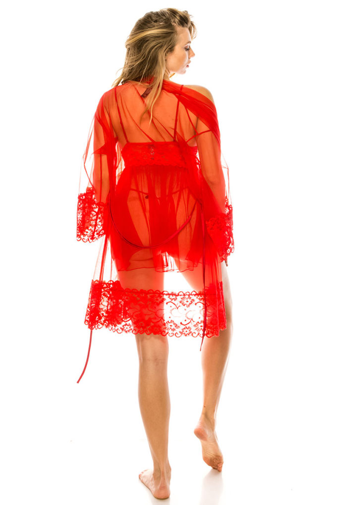 3pc Fashionista Barbados Cherry Mesh Robe Set