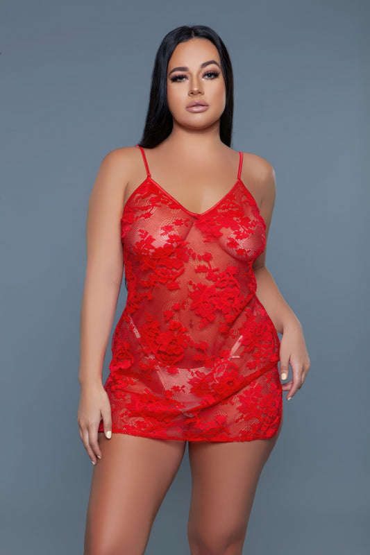 1 Pc Fashionista Chemise Red Floral Lace Design