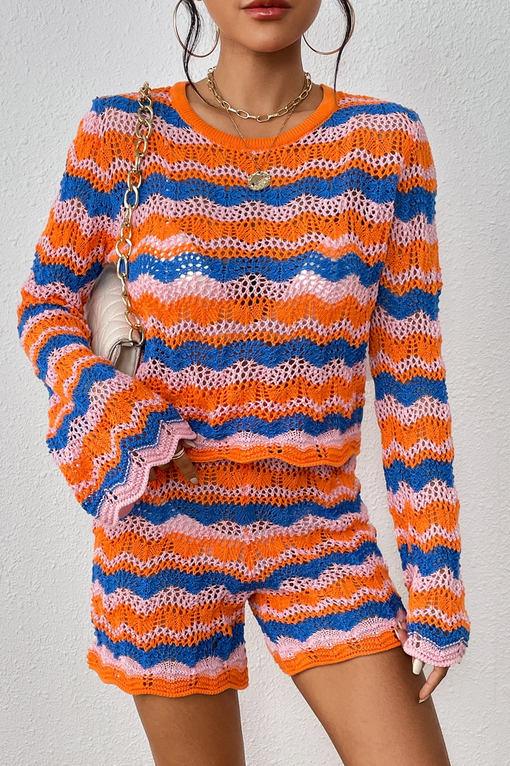 Fashionista Striped Sweater and Knit Shorts Set