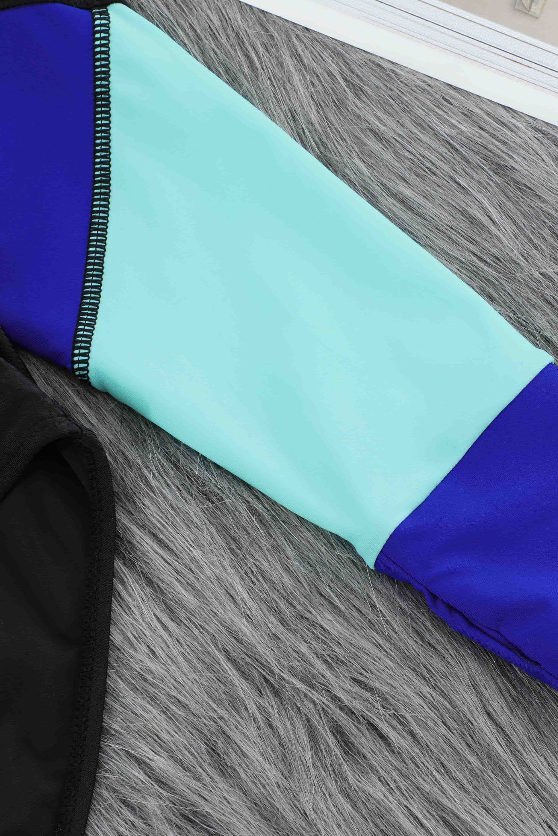 Color Block Half Zip Long Sleeve One-Piece Swimsuit XCLSVAFASHION