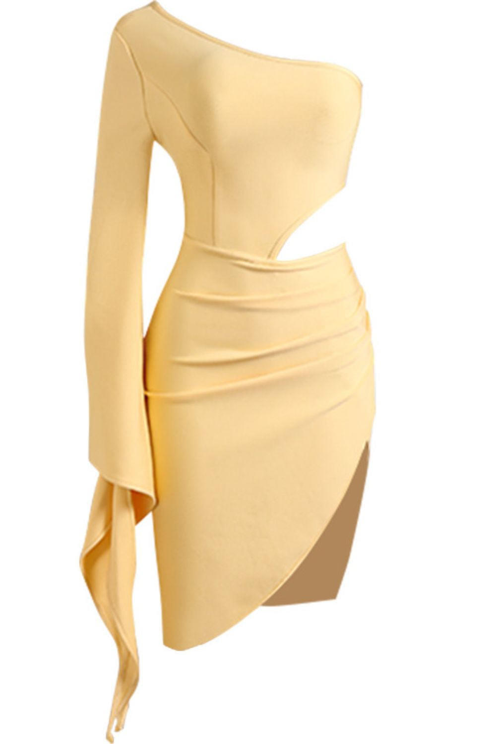 Cutout Split Flare Sleeve One-Shoulder Dress XCLSVAFASHION
