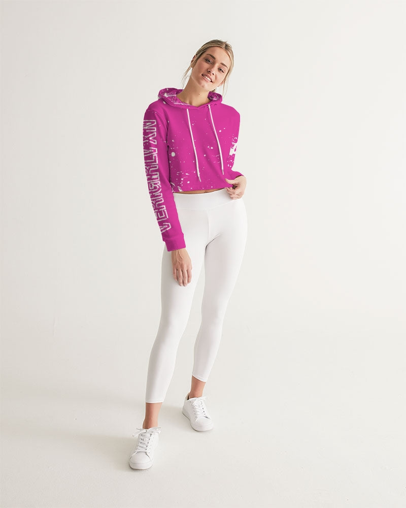 VGVXN Splashes Pink and White Cropped Hoodie
