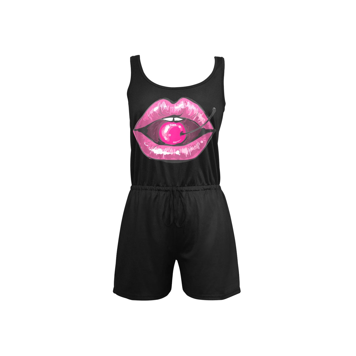 VG Cherry Lips Black Short Jumpsuit