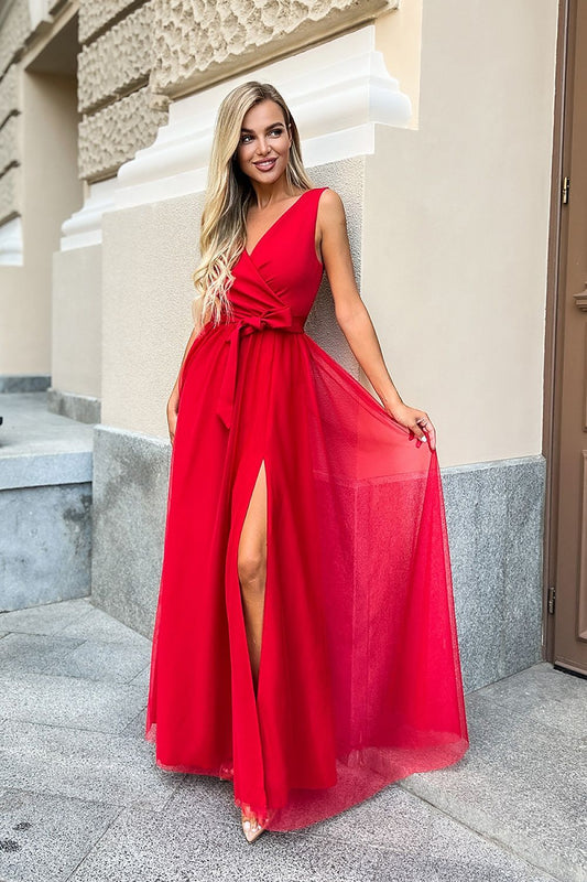 Fashionista Red Airy Fabric Long Dress