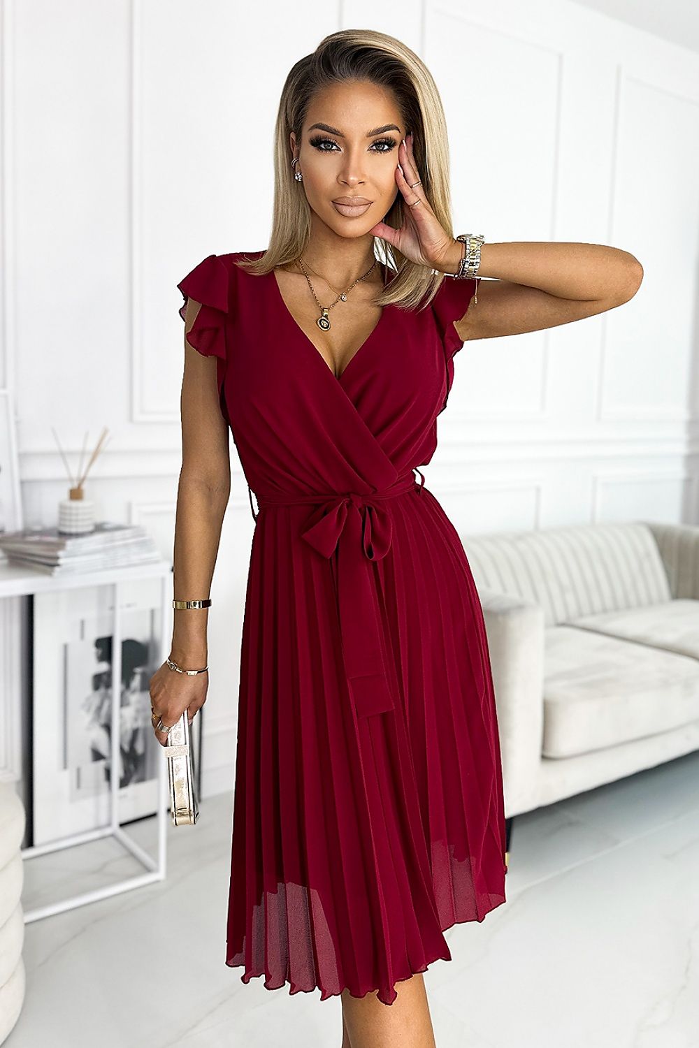 Fashionista Chiffon Burgundy Dress