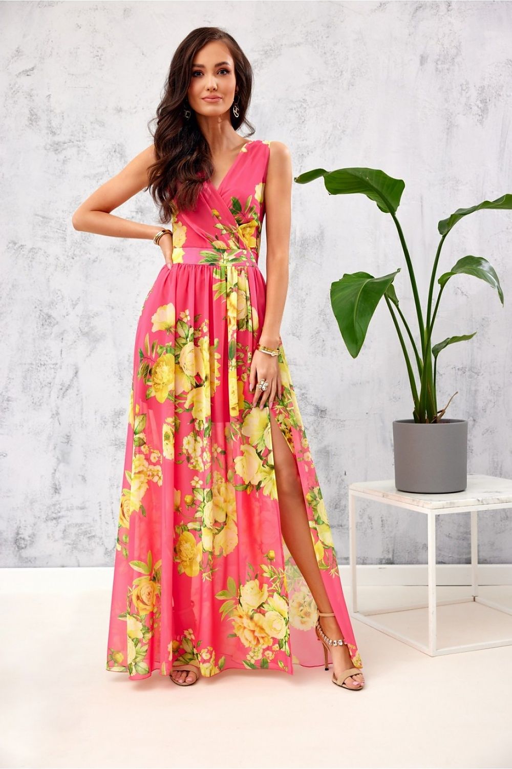 Fashionista Pink Floral Chiffon Dress