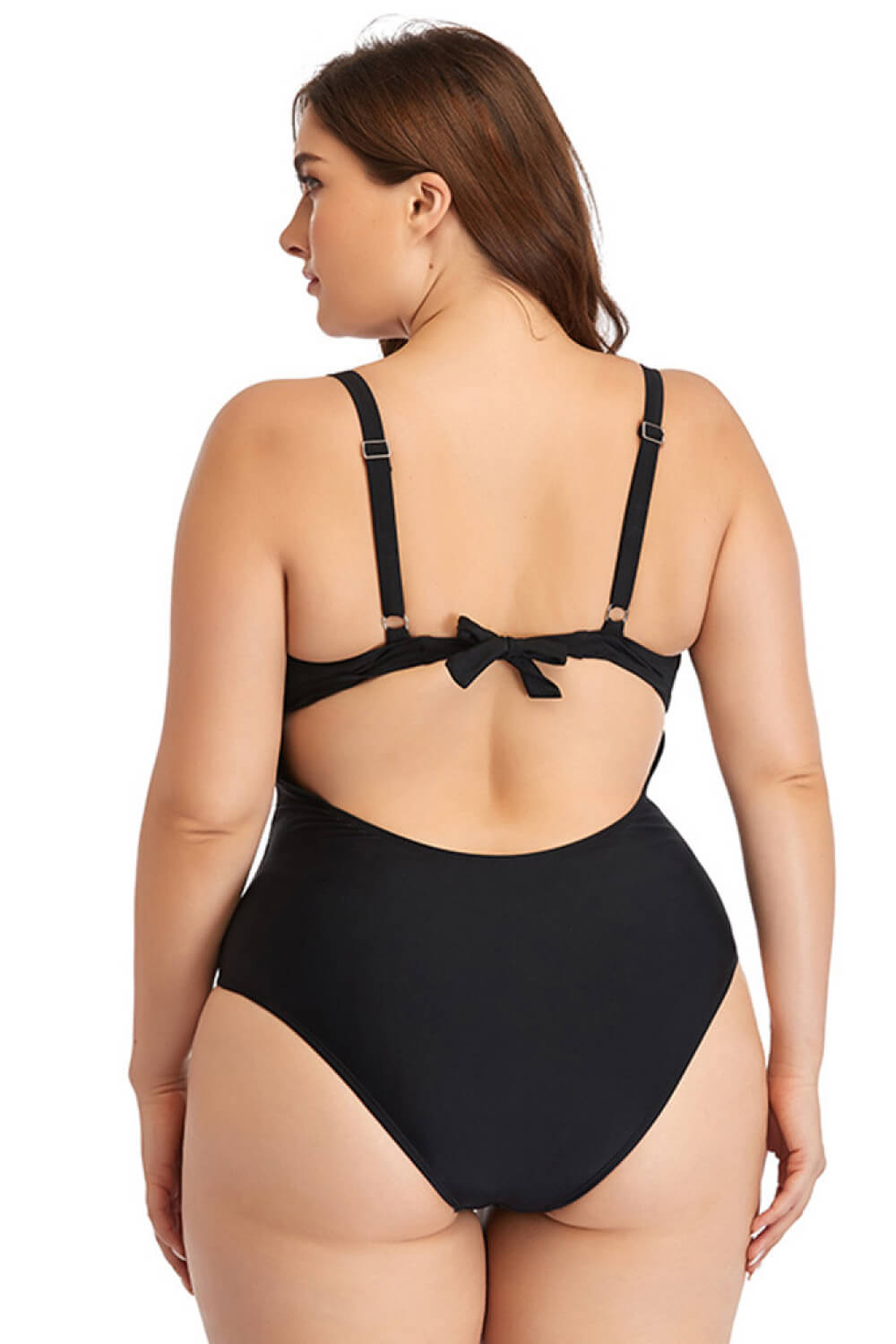 Plus Size Spliced Mesh Tie-Back One-Piece Swimsuit XCLSVAFASHION