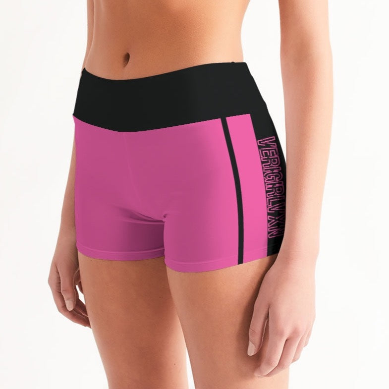 VGVXN Pink and Black Mid-Rise Yoga Shorts