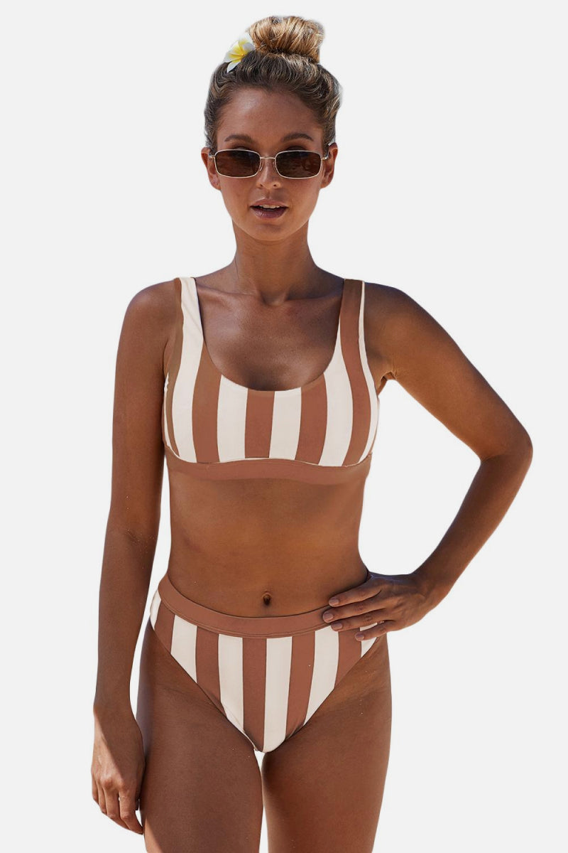 Striped Tank High Waist Bikini XCLSVAFASHION